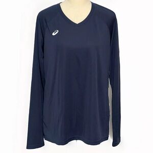 Asics Circuit 8 Women's Warm-Up Long Sleeve Shirt Top NWT VNeck Blue XL XT3262